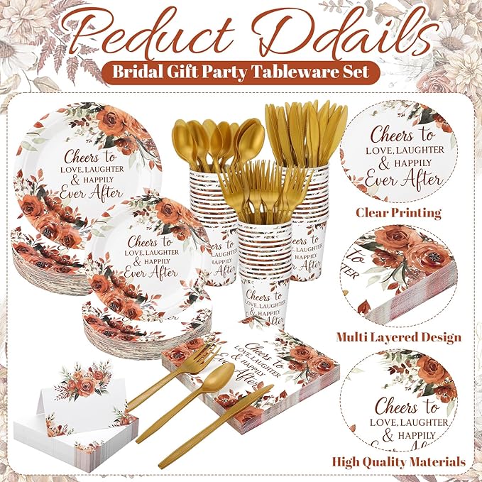 410 Pcs Terracotta Floral Wedding Decorations Fall Paper Plates and