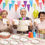 50 Guests 90th Party Decorations Plates Napkins Rose Gold Party