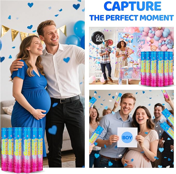 Gender Reveal Confetti Cannons – 6 Pack Blue Party Poppers – Baby Boy