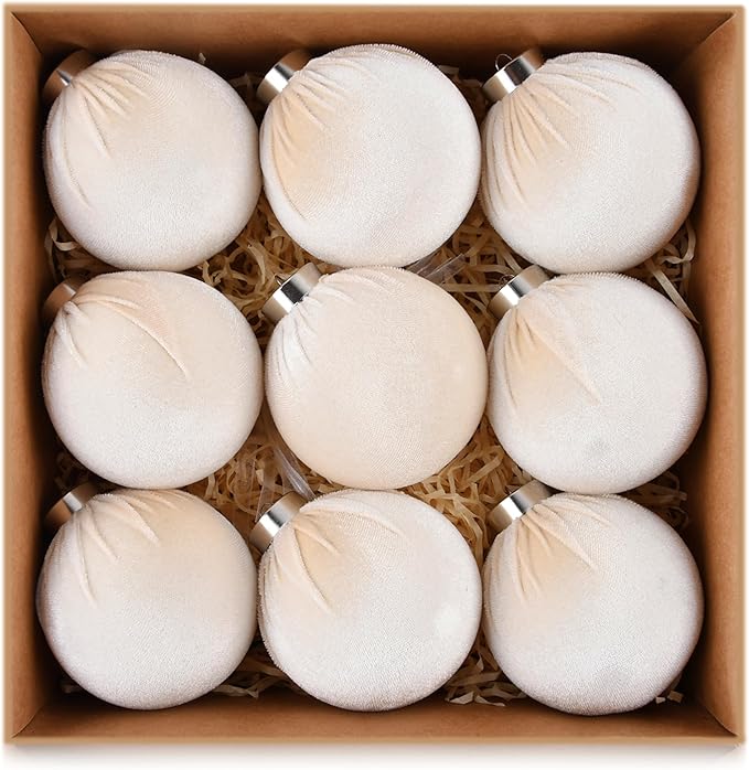 Velvet Ornaments for Christmas Tree Decorations - Beige Xmas Ball