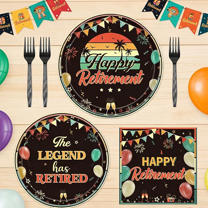 Retirement Decorations for Women Men 96 Pcs Happy Retirement Plates