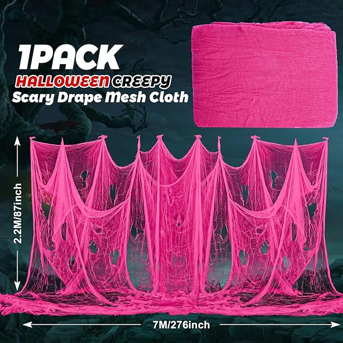 Halloween Pink Creepy Cloth 276 x 87 Inch Hot Pink Spooky Gauze