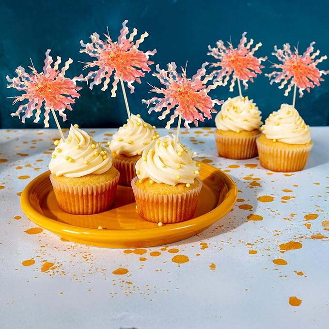 Gyufise 30Pcs Foil Firework Cupcake Toppers Sparkle Tinsel Cake #28