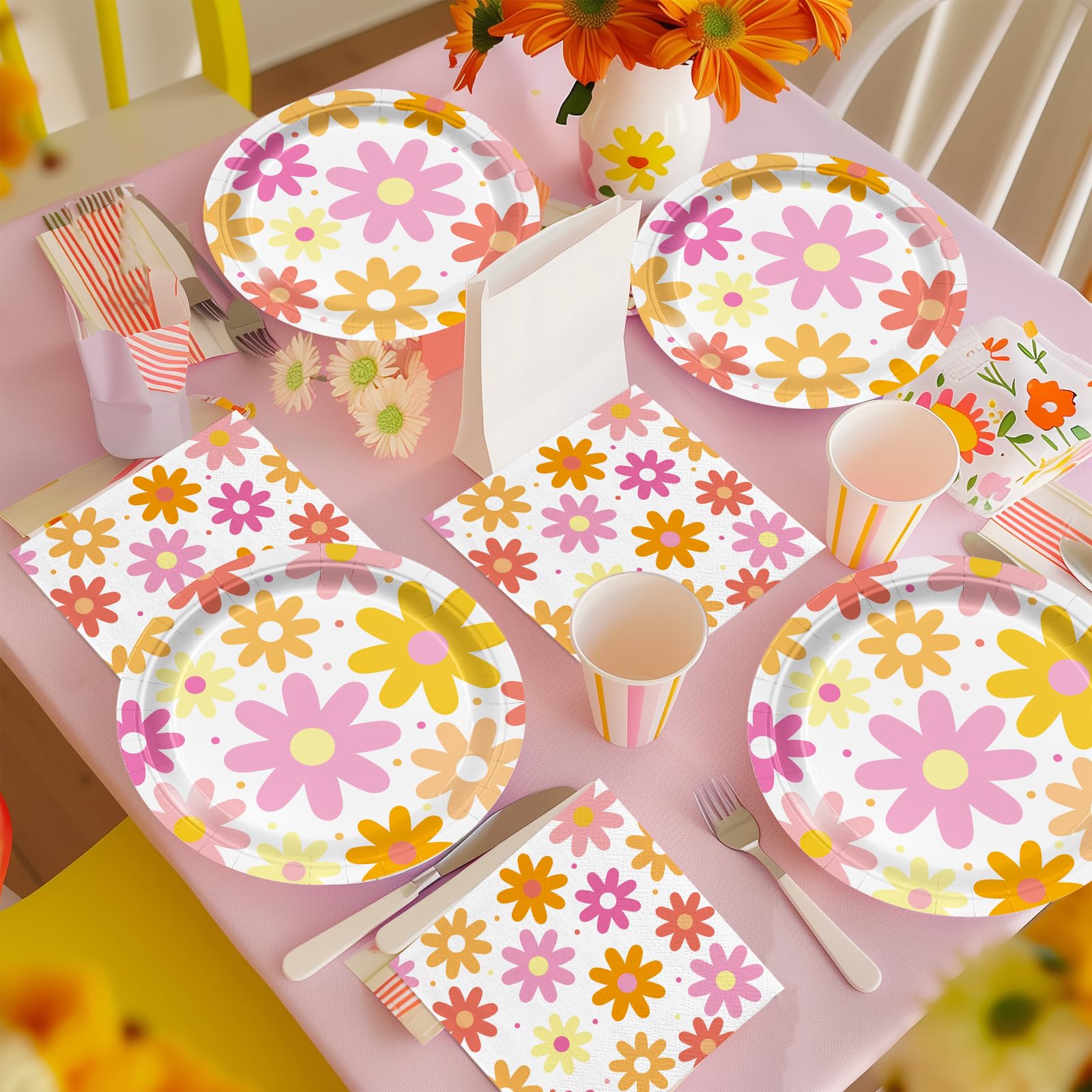 AGoooodySet 150pcs Groovy Daisy Party Supplies Plates Napkins Groovy