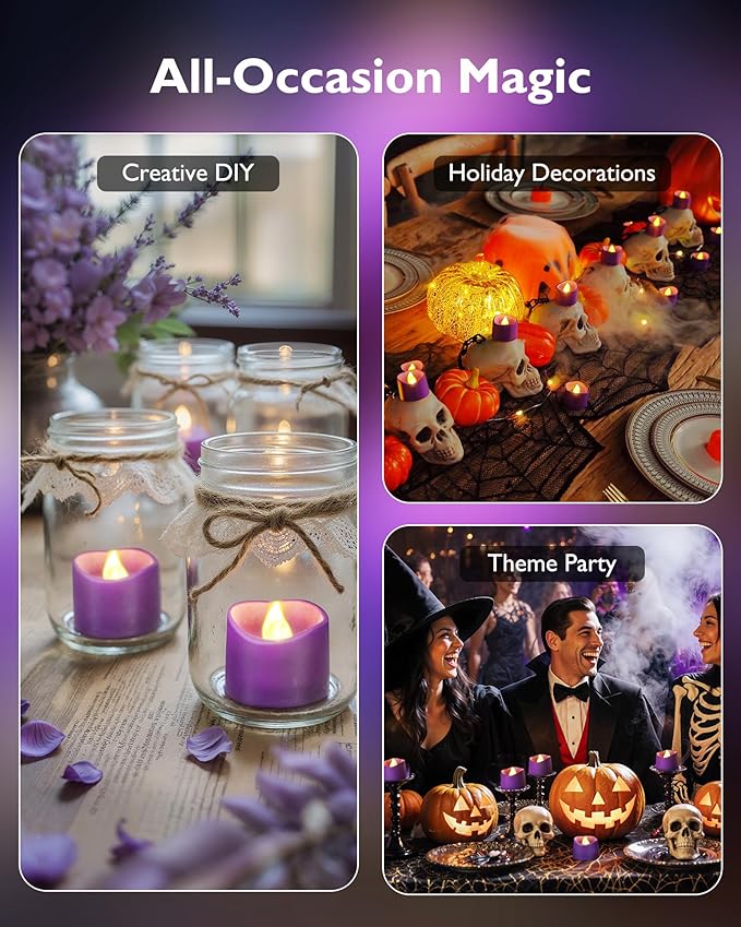 Homemory Purple Tea Lights Candles Battery Operated, 200+Hour