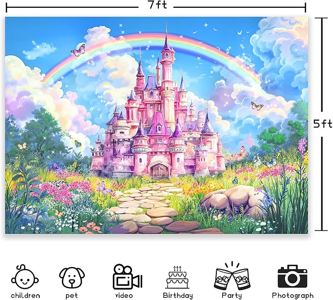 Newsely Princess Birthday Party Backdrop 7Wx5H Photography Castle