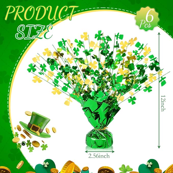 6 Pcs St Patrick's Day Party Centerpiece Shamrock Foil Spray Table