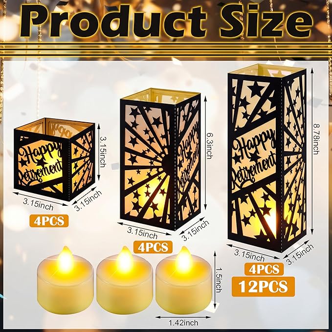 12 Pcs Happy Retirement Party Table Decorations Black and Gold