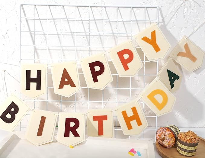 Boho Felt Happy Birthday Banner Bohemian Birthday Party Decorations