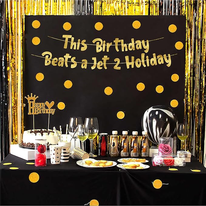 Pre-Strung This Birthday Is A Jet 2 Holiday Gold Glitter Banner -