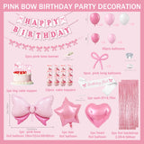 Pink Bow Birthday Decorations for Girls Women, Coquette Birthday