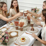 144Pcs Boho Birthday Party Supplies Decorations Brown Flower Paper