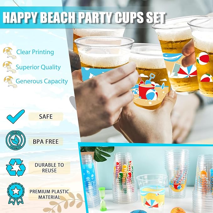 100Pcs Beach Pool Party Decoration Cups, 12 Oz Summer Disposable Cups