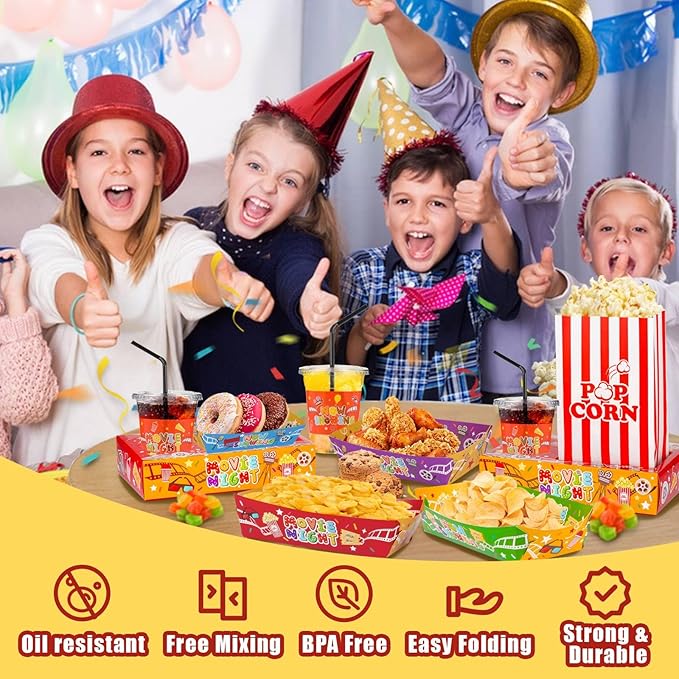 45 Pcs Movie Night Snack Tray with Popcorn Bags Movie Night Supplies