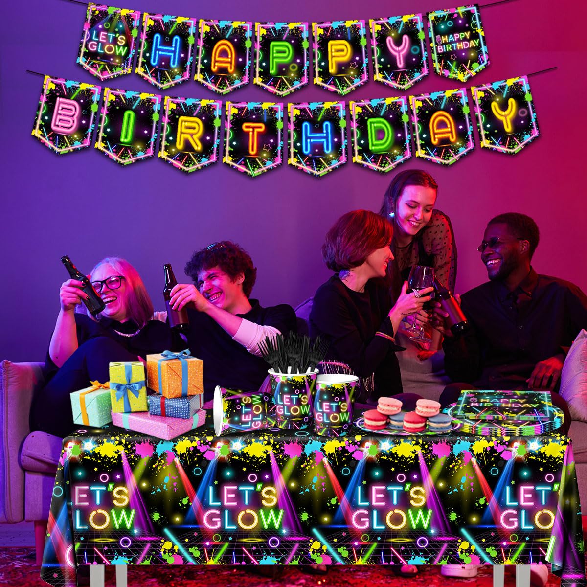 Neon Party Supplies,142Pcs Let Glow Party Decorations Including