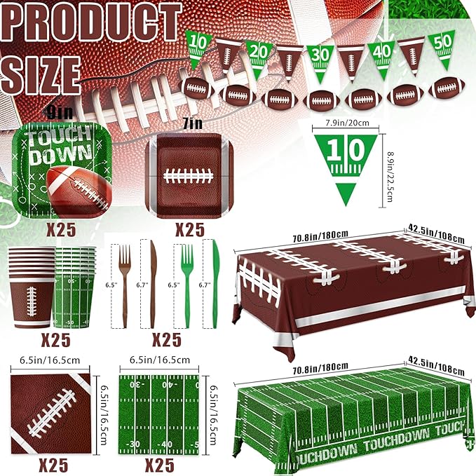 178Pcs Football Party Supplies Includes Dinner Plates Dessert Plates