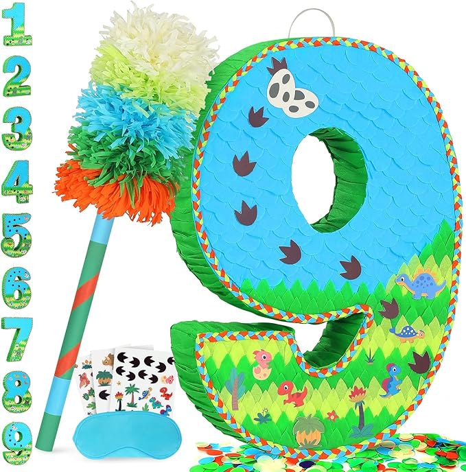 Number 9 Pinata for Birthday Party Decorations Jungle Dinosaur