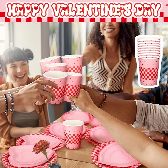 112 Pcs Valentine's Day Party Supplies Set for 24 Guests Paper