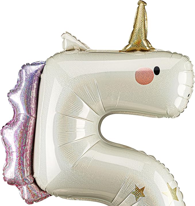 Unicorn Number 5 Balloon PartyDeco 36.5 Inch Holographic Foil