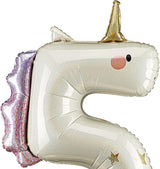 Unicorn Number 5 Balloon PartyDeco 36.5 Inch Holographic Foil