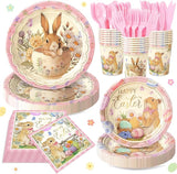 168PCS Happy Easter Party Supplies, Bunny and Eggs Paper Plates