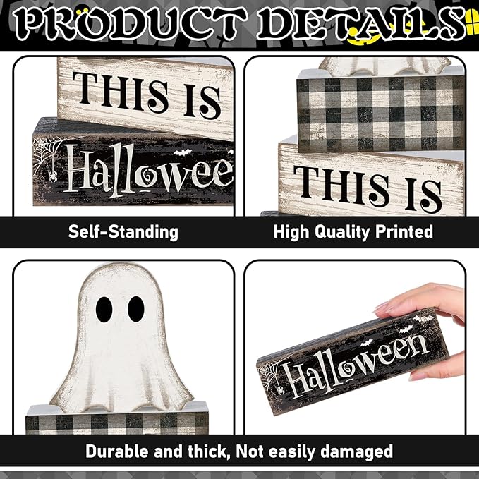 4 Pcs Ghost Halloween Decor Black and White Halloween Tiered Tray