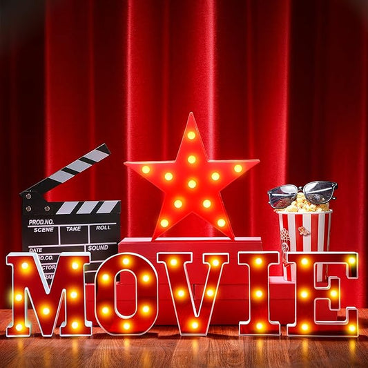 7 Pcs 6.3 Movie Light up Letters Sign LED Movie Night Party