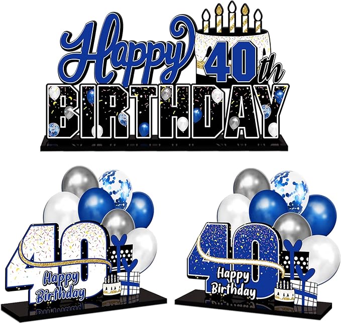 LINGTEER Happy 40th Birthday Blue Acrylic Table Topper Centerpieces