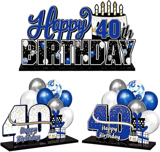 LINGTEER Happy 40th Birthday Blue Acrylic Table Topper Centerpieces