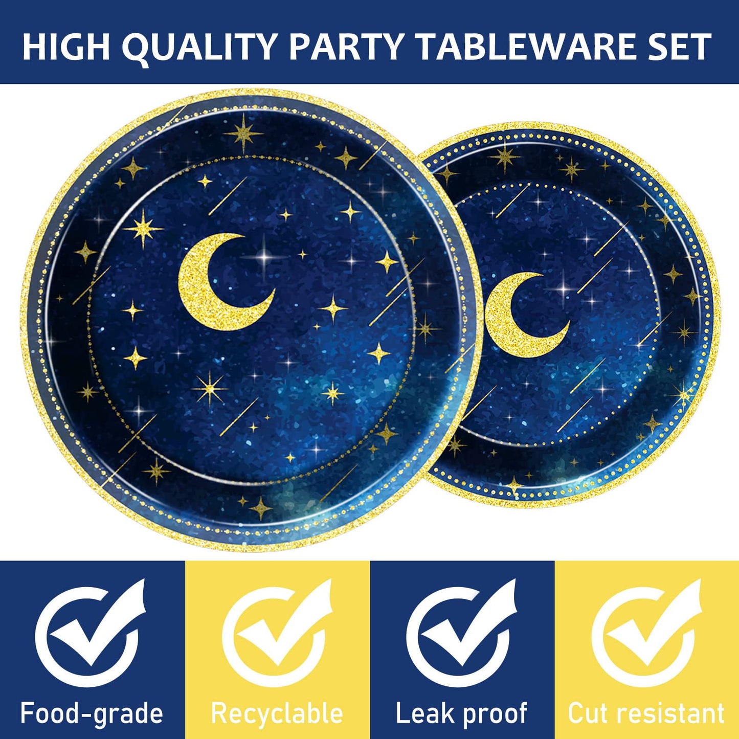 chiazllta 96 Pcs Starry Night Plates and Napkins Party Supplies Sweet