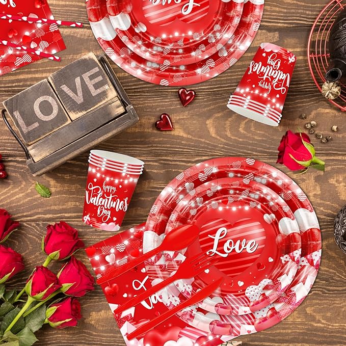 Valentine's Party Decorations 196 Pcs Valentines Plates and Napkins