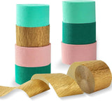 Sage-Green Pink-Gold Crepe Paper Streamers - 8 Rolls Green Party