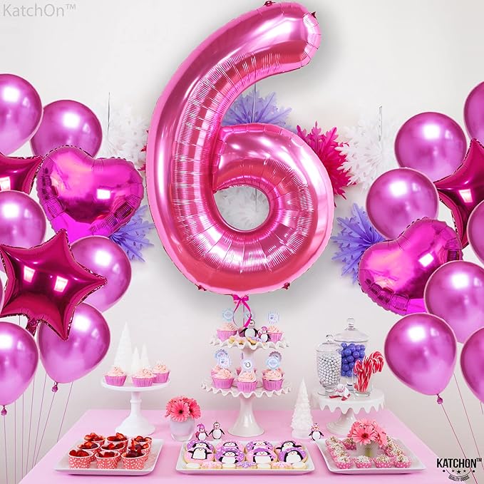KatchOn, Giant Hot Pink Number 6 Balloon - 40 Inch | 6th Birthday