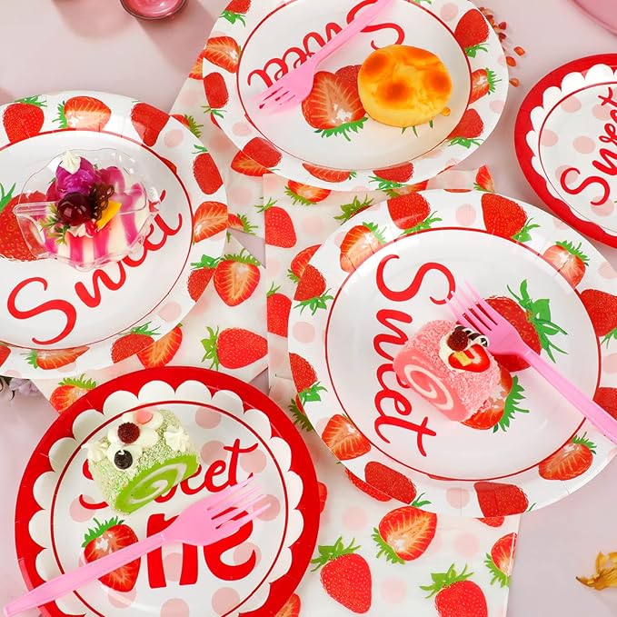 96 Pcs Strawberry Party Supplies Paper Plates Napkins 1st Birthday