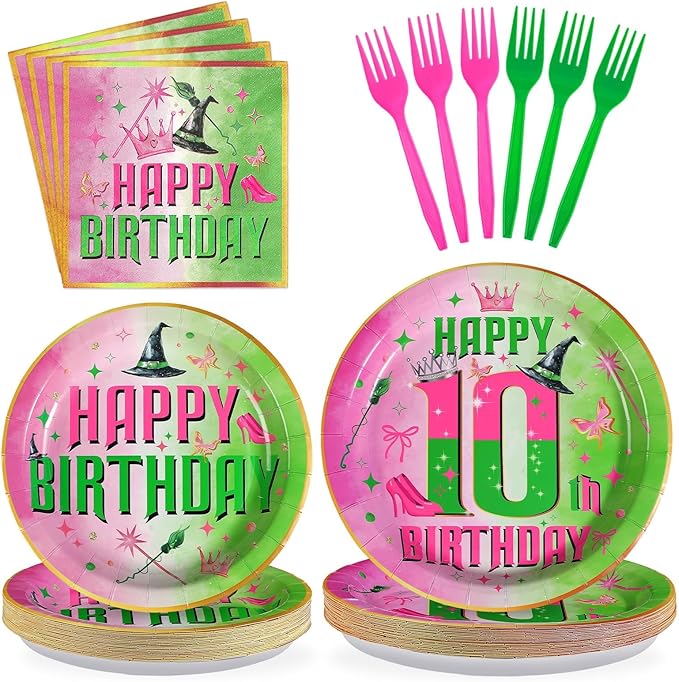 96pcs Witch Birthday Decorations Pink and Green Witch Theme Paper