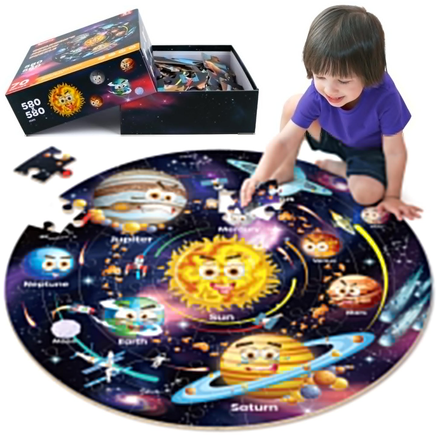 SYNARRY Solar System Floor Puzzles for Kids Ages 4-8, Large 70 Piece