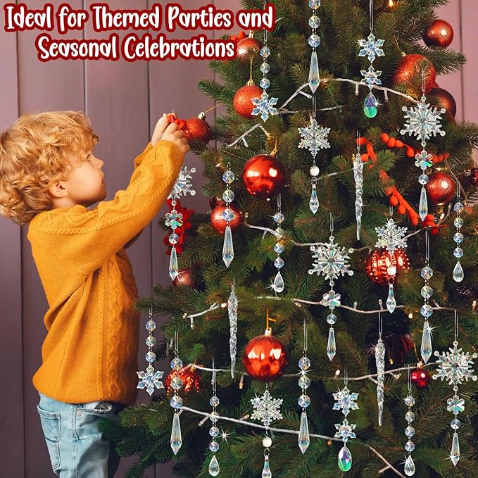 48pcs Christmas Crystal Ornaments for Tree - Iridescent Christmas