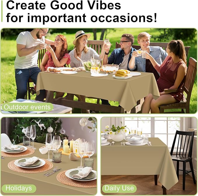 QIKSION Gold Plastic Table Cloth Disposable 6 Pack, 54 x 108 Inch