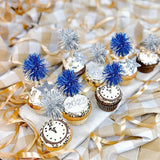 Gyufise 30Pcs Foil Firework Cupcake Toppers Sparkle Tinsel Cake