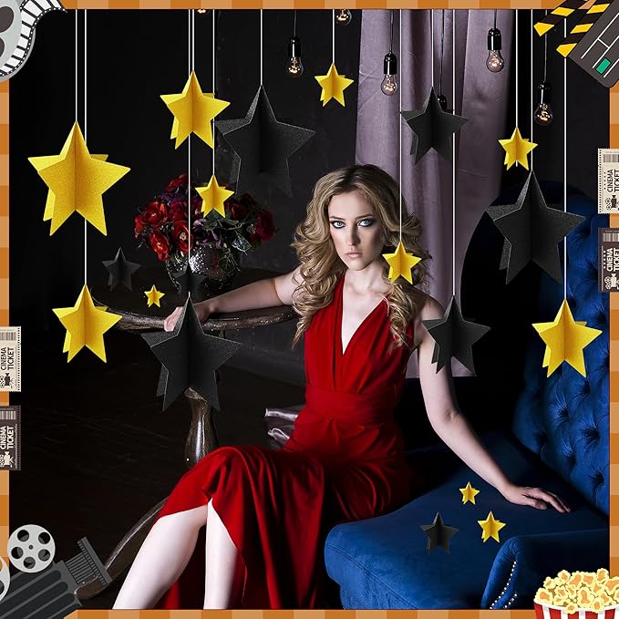 70 Pcs Black and Gold Star Centerpieces Black and Gold Party
