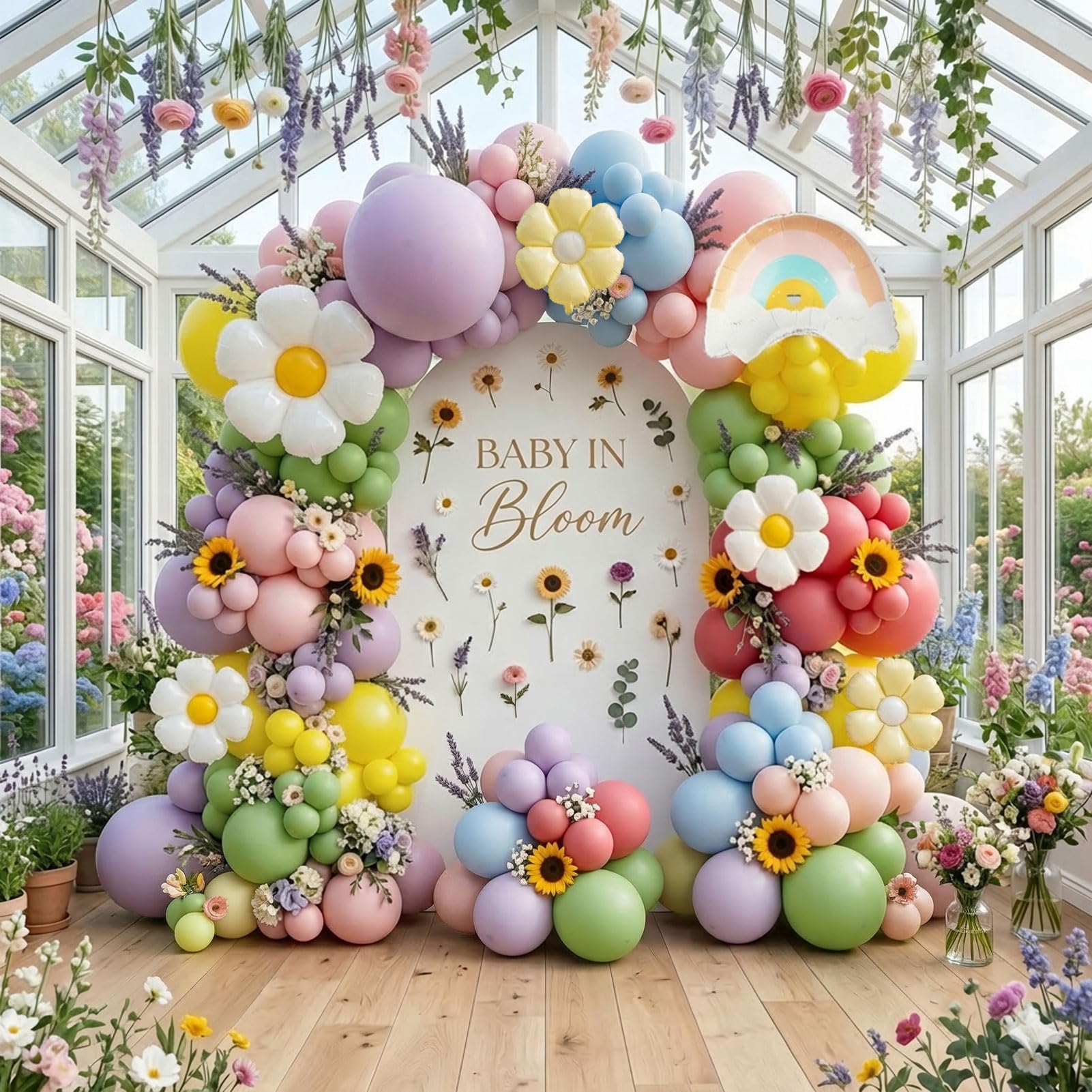 Pastel Daisy balloon arch kit Pastel pink yellow green blue red Purple