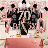 70th Birthday Decorations for Women 49pcs Black Rose Gold Black