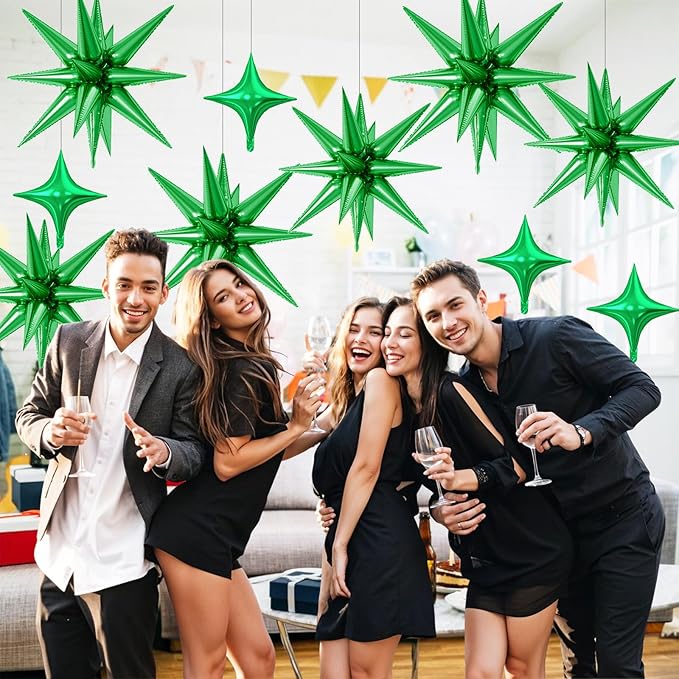 18 Pcs Green Star Balloons, Green Balloon with 6 Pcs 22-Inch