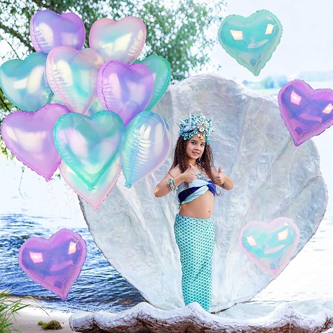 Iridescent Heart Balloons, 12Pcs 18Inch Transparent Crystal Heart