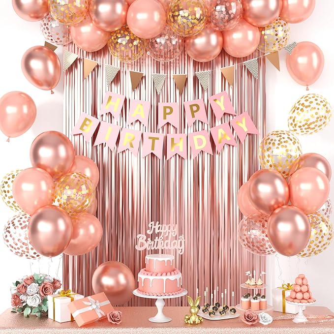 Rose Gold Birthday Decorations For Girl Woman Happy Birthday Party