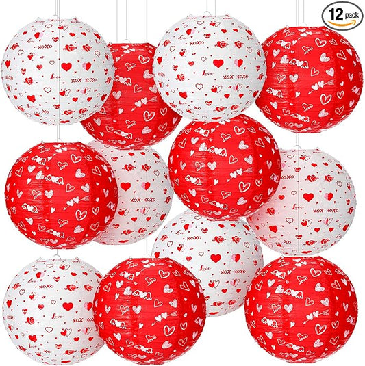 12 Pcs Valentine's Day Paper Lanterns Party Decorations