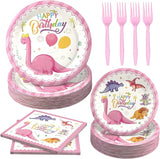 120 Pcs Pink Dinosaur Birthday Party Plates Napkins Girls Dinosaur
