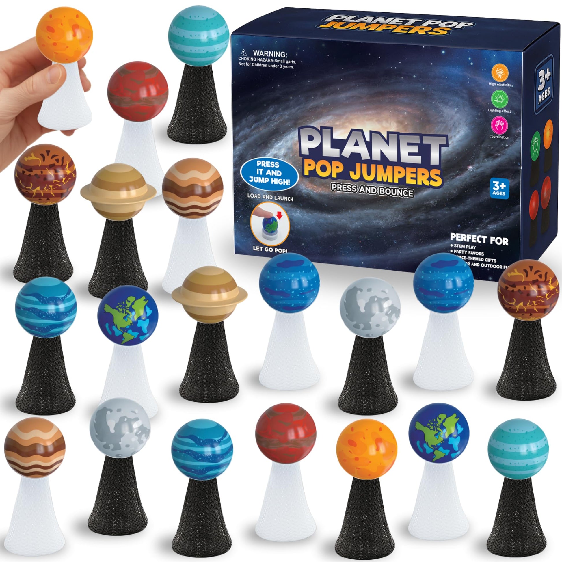 Liberty Imports Planet Pop Jumpers for Kids, 20 Pack Light-Up Solar