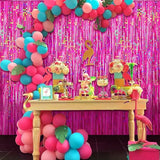 4 Packs Hot Pink Foil Fringe Curtain, Pink Glitter Metallic Tinsel