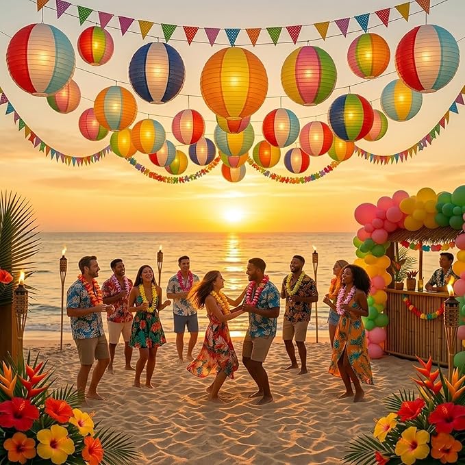 15Pcs Pool Party Decorations Beach Ball Paper Lanterns Summer